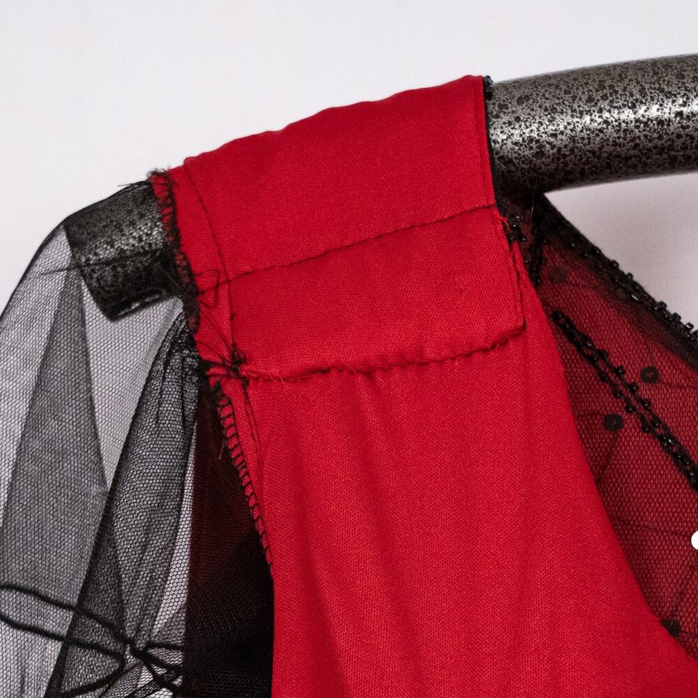 Whimsigoth Dark Fairy Maxi Dress MEDIUM Red Black Netting Beaded Sequins Sheer - Picture 8 of 8